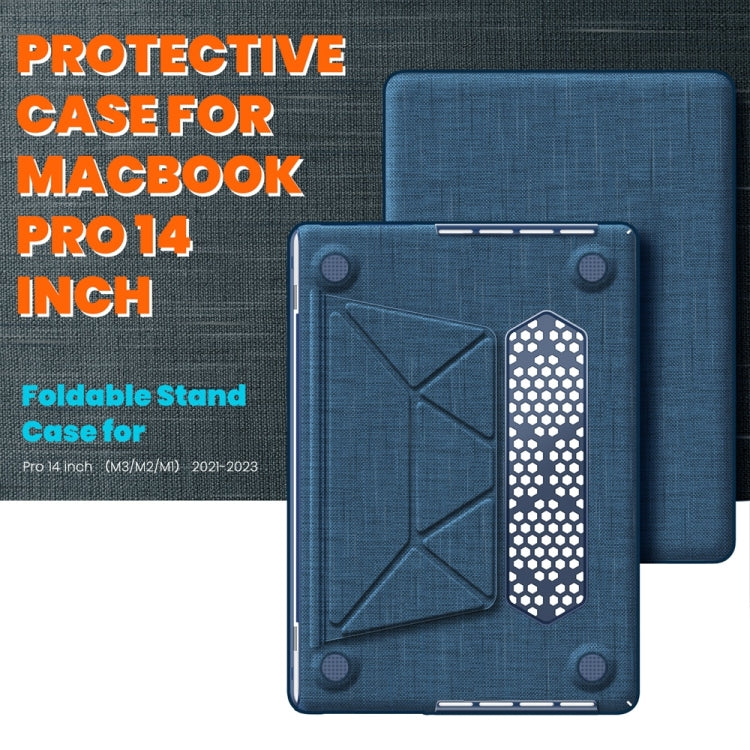 For MacBook Pro 14 inch A2918 / A2992 Fabric Magnetic Holder Laptop Protective Case(Navy Blue) - MacBook Pro Cases by buy2fix | Online Shopping UK | buy2fix