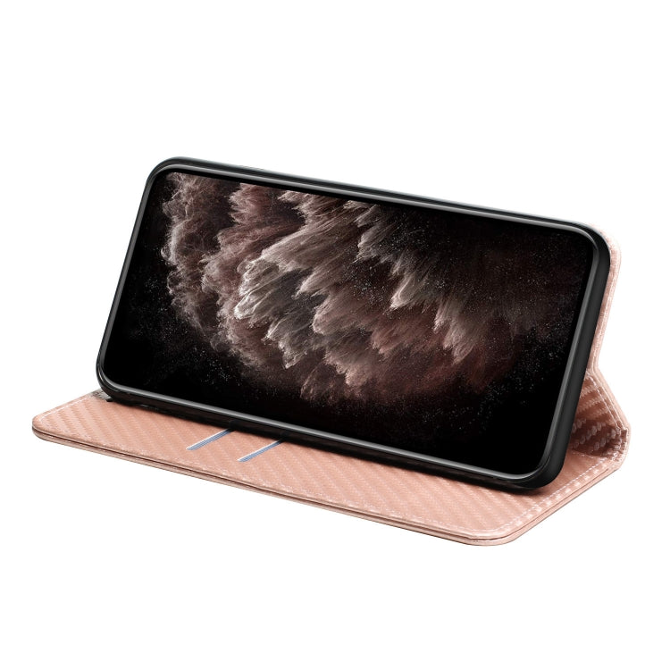 For Samsung Galaxy S25 5G Carbon Fiber Texture Magnetic Flip Leather Phone Case(Rose Gold) - Galaxy S25 5G Cases by buy2fix | Online Shopping UK | buy2fix