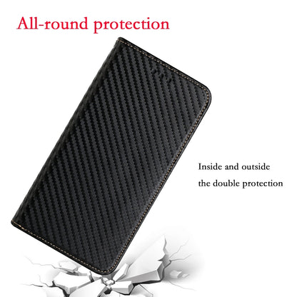 For Samsung Galaxy S25+ 5G Carbon Fiber Texture Magnetic Flip Leather Phone Case(Black) - Galaxy S25+ 5G Cases by buy2fix | Online Shopping UK | buy2fix