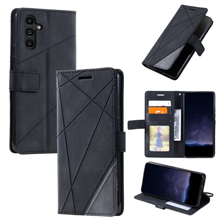 For Samsung Galaxy S25+ 5G Skin Feel Splicing Leather Phone Case(Black) - Galaxy S25+ 5G Cases by buy2fix | Online Shopping UK | buy2fix