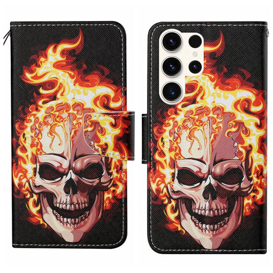 For Samsung Galaxy S25 Ultra 5G Colored Drawing Pattern Leather Phone Case(Flame Skull) - Galaxy S25 Ultra 5G Cases by buy2fix | Online Shopping UK | buy2fix