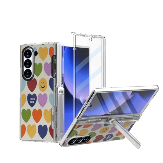 For Samsung Galaxy Z Fold6 5G Sticker TPU Hybrid PC Holder Shockproof Phone Case with Tempered Film(Little Love Heart) - Galaxy Z Fold6 5G Cases by buy2fix | Online Shopping UK | buy2fix