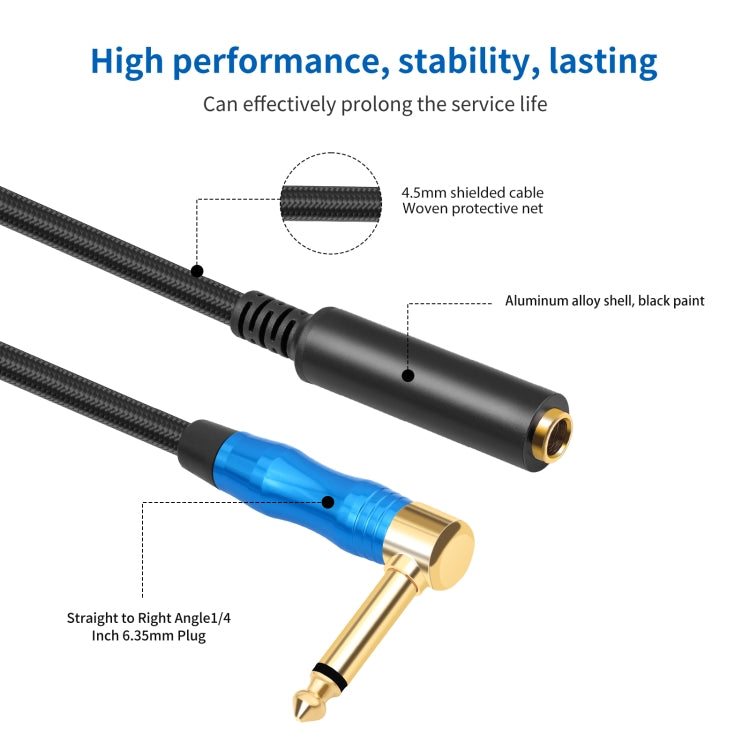 6.35mm 1/4 TRS Male Mono Elbow to Female Electric Guitar Audio Cable, Length:1m(Black Blue) - Microphone Audio Cable & Connector by buy2fix | Online Shopping UK | buy2fix