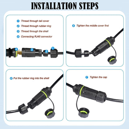 25cm RJ45 8P8C Male to Female IP68 CAT6 Ethernet Connector(Black) - Lan Cable and Tools by buy2fix | Online Shopping UK | buy2fix