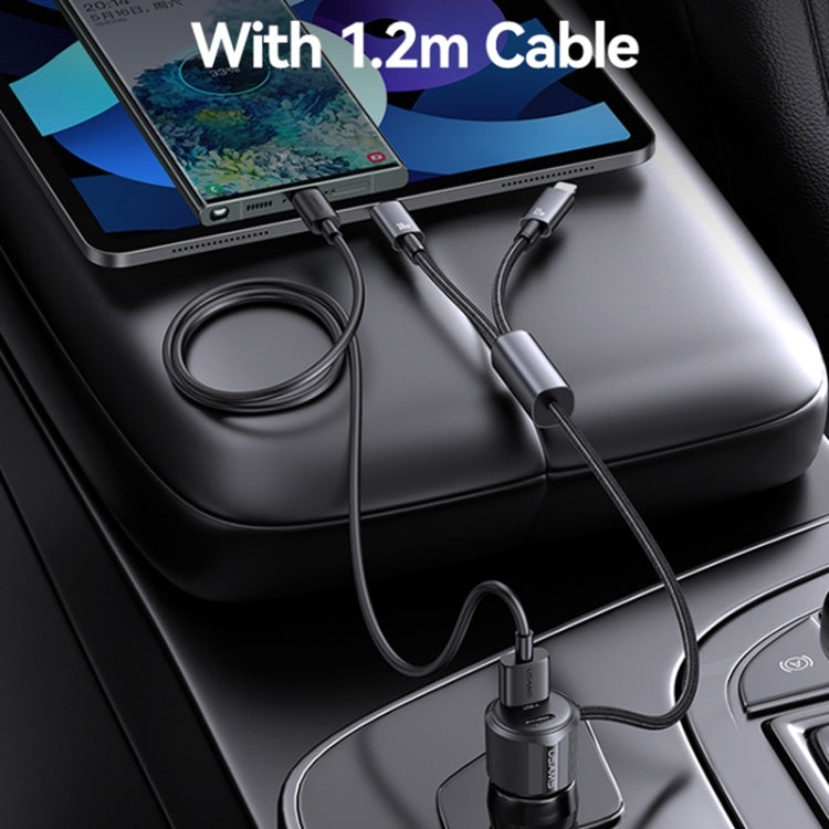 USAMS CC287 YT Series 66W USB and Type-C Dual Ports Car Fast Charger with 2 in 1 Cable(Black) - Car Charger by USAMS | Online Shopping UK | buy2fix