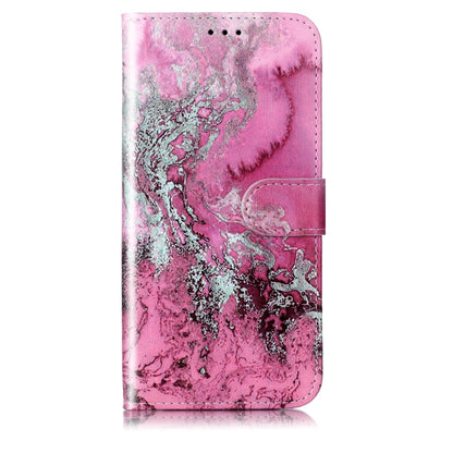 For Samsung Galaxy S25+ 5G Colored Drawing Marble Pattern Leather Phone Case(Pink Seawater) - Galaxy S25+ 5G Cases by buy2fix | Online Shopping UK | buy2fix