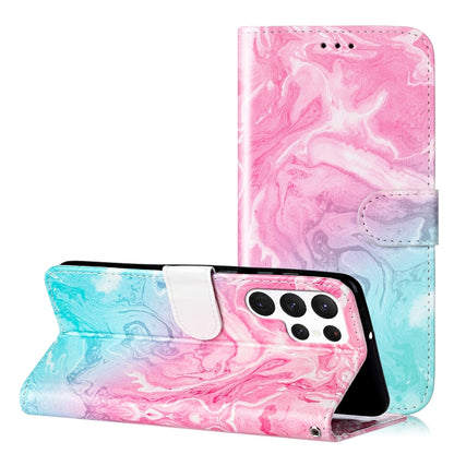 For Samsung Galaxy S25 Ultra 5G Colored Drawing Marble Pattern Leather Phone Case(Pink Green Marble) - Galaxy S25 Ultra 5G Cases by buy2fix | Online Shopping UK | buy2fix