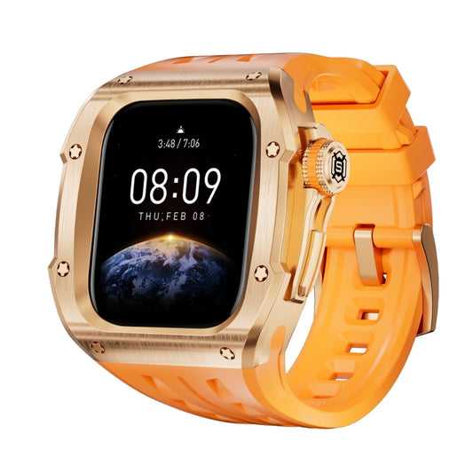 For Apple Watch Series 10 46mm RedPepper Armor Metal Case Integrated Silicone Watch Band(Rose Gold Orange) - Watch Cases by RedPepper | Online Shopping UK | buy2fix