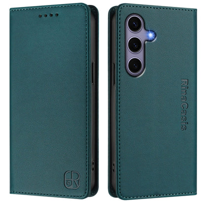 For Samsung Galaxy S24+ / S25+ 5G RC01 Dual-Folded Magnetic Suction RFID Leather Phone Case(Dark Green) - Galaxy S25+ 5G Cases by buy2fix | Online Shopping UK | buy2fix