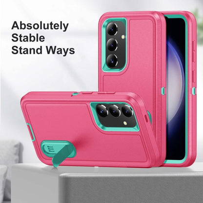 For Samsung Galaxy S24 / S25 5G Rugged PC Hybrid Silicone Phone Case with Holder(Rose Red+Light Green) - Galaxy S25 5G Cases by buy2fix | Online Shopping UK | buy2fix