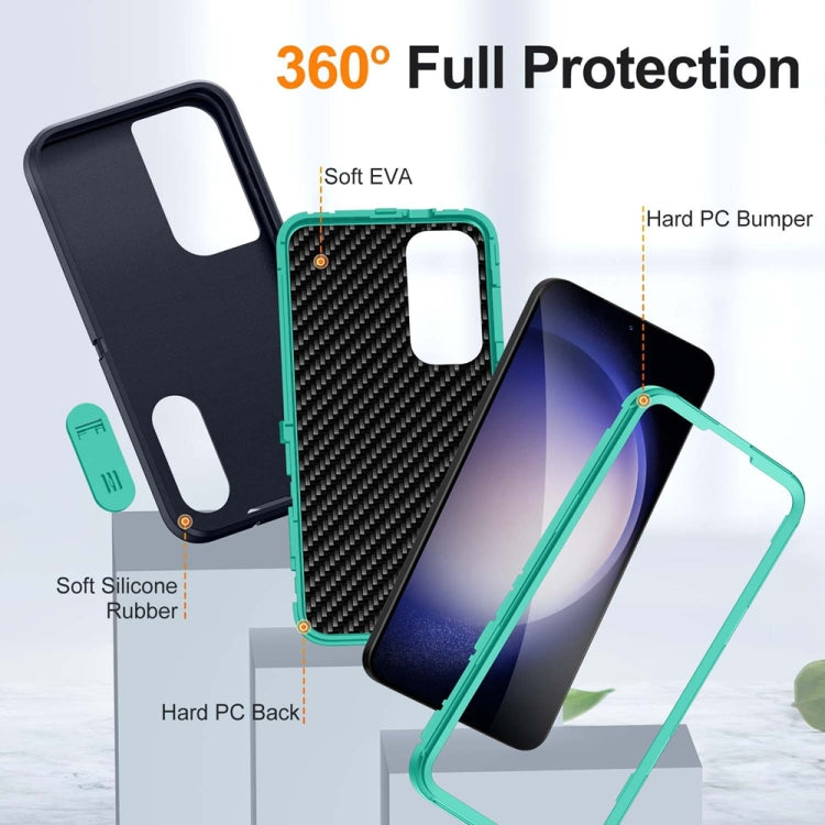 For Samsung Galaxy S24+ / S25+ 5G Rugged PC Hybrid Silicone Phone Case with Holder(Dark Blue+Light Green) - Galaxy S25+ 5G Cases by buy2fix | Online Shopping UK | buy2fix