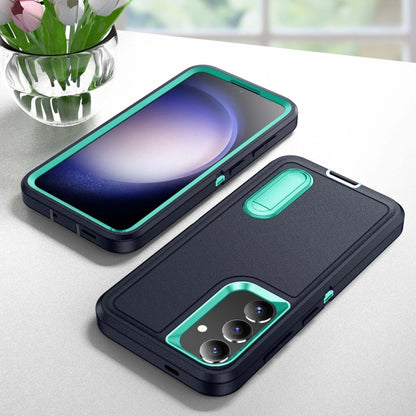 For Samsung Galaxy S24+ / S25+ 5G Rugged PC Hybrid Silicone Phone Case with Holder(Dark Blue+Light Green) - Galaxy S25+ 5G Cases by buy2fix | Online Shopping UK | buy2fix