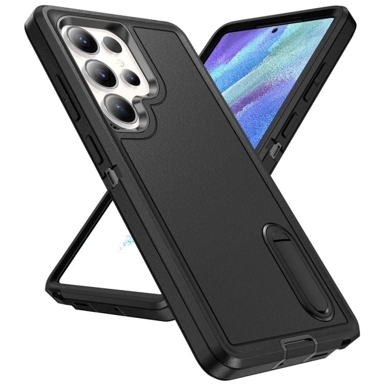 For Samsung Galaxy S25 Ultra 5G Rugged PC Hybrid Silicone Phone Case with Holder(Black) - Galaxy S25 Ultra 5G Cases by buy2fix | Online Shopping UK | buy2fix