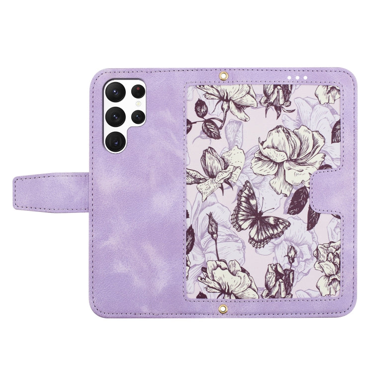 For Samsung Galaxy S25 Ultra 5G Floral Pattern Leather Phone Case with Lanyard(Light Purple) - Galaxy S25 Ultra 5G Cases by buy2fix | Online Shopping UK | buy2fix