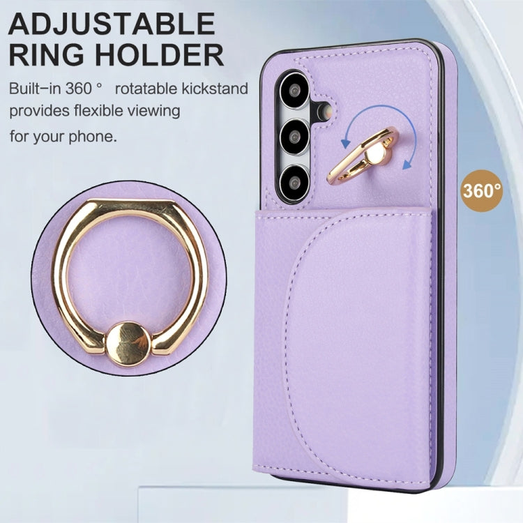 For Samsung Galaxy S25 5G Ring Holder Card Bag Skin Feel Phone Case(Purple) - Galaxy S25 5G Cases by buy2fix | Online Shopping UK | buy2fix