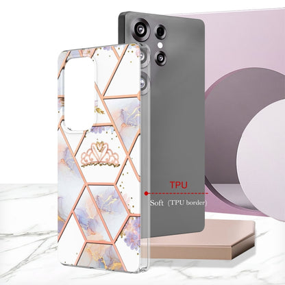 For Samsung Galaxy S25 Ultra 5G Splicing Marble Flower IMD TPU Phone Case(Crown) - Galaxy S25 Ultra 5G Cases by buy2fix | Online Shopping UK | buy2fix