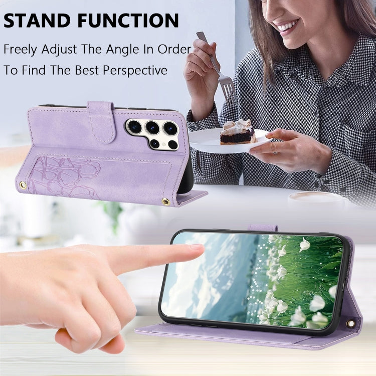 For Samsung Galaxy S25 Ultra 5G Tulips Embossed Leather Phone Case with Lanyard(Purple) - Galaxy S25 Ultra 5G Cases by buy2fix | Online Shopping UK | buy2fix