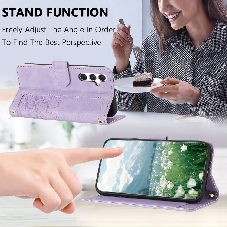 For Samsung Galaxy S25+ 5G Tulips Embossed Leather Phone Case with Lanyard(Purple) - Galaxy S25+ 5G Cases by buy2fix | Online Shopping UK | buy2fix