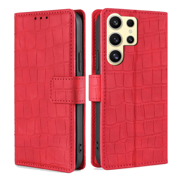 For Samsung Galaxy S25 Ultra 5G Skin Feel Crocodile Magnetic Clasp Leather Phone Case(Red) - Galaxy S25 Ultra 5G Cases by buy2fix | Online Shopping UK | buy2fix