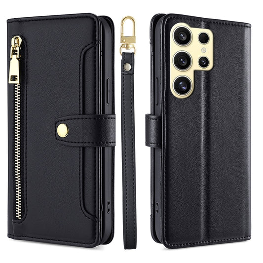 For Samsung Galaxy S25 Ultra 5G Sheep Texture Cross-body Zipper Wallet Leather Phone Case(Black) - Galaxy S25 Ultra 5G Cases by buy2fix | Online Shopping UK | buy2fix