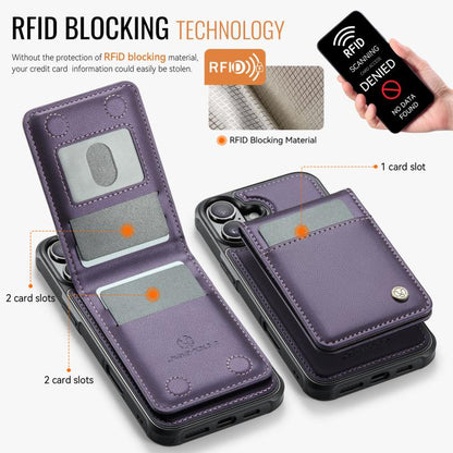 For iPhone 16 JEEHOOD J06 British Style RFID MagSafe Card Bag PU Phone Case(Purple) - iPhone 16 Cases by JEEHOOD | Online Shopping UK | buy2fix