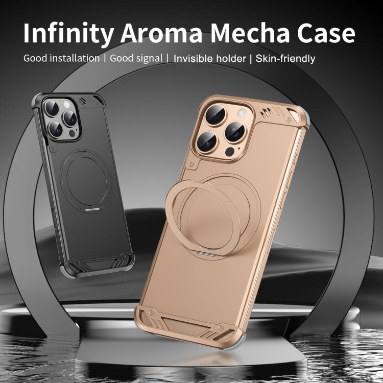 For iPhone 16 R-JUST RJ63-1 Frameless Aroma Mecha MagSafe Holder Phone Case(Silver) - iPhone 16 Cases by R-JUST | Online Shopping UK | buy2fix