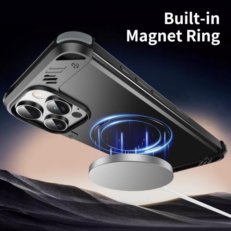 For iPhone 16 Pro Max R-JUST RJ63-1 Frameless Aroma Mecha MagSafe Holder Phone Case(Black) - iPhone 16 Pro Max Cases by R-JUST | Online Shopping UK | buy2fix