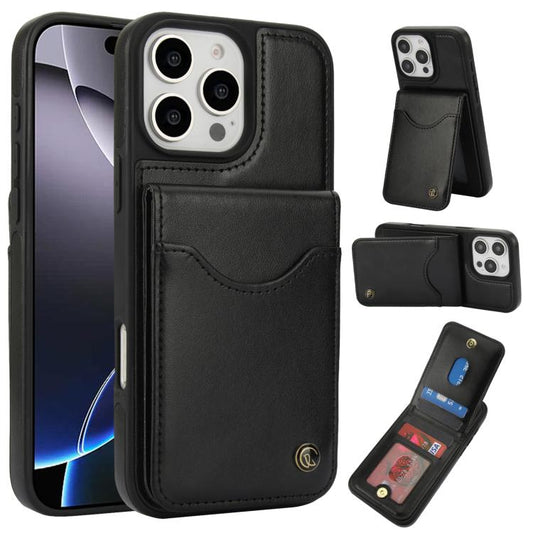 For iPhone 16 Pro Max AwQuer Vertical Flip Card Bag Holder Leather Phone Case(Black) - iPhone 16 Pro Max Cases by Awquer | Online Shopping UK | buy2fix