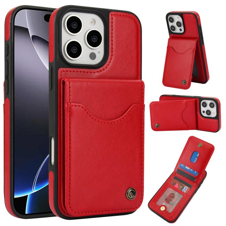 For iPhone 16 Pro AwQuer Vertical Flip Card Bag Holder Leather Phone Case(Red) - iPhone 16 Pro Cases by Awquer | Online Shopping UK | buy2fix