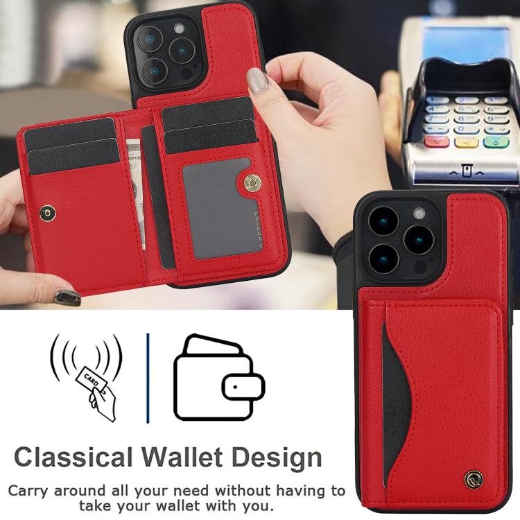 For iPhone 16 Pro AwQuer Horizontal Flip Card Bag Holder Leather Phone Case(Red) - iPhone 16 Pro Cases by Awquer | Online Shopping UK | buy2fix