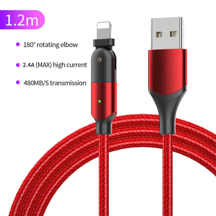 FXCL-WY09 2.4A USB to 8 Pin 180 Degree Rotating Elbow Charging Cable, Length:1.2m(Red) - Normal Style Cable by buy2fix | Online Shopping UK | buy2fix