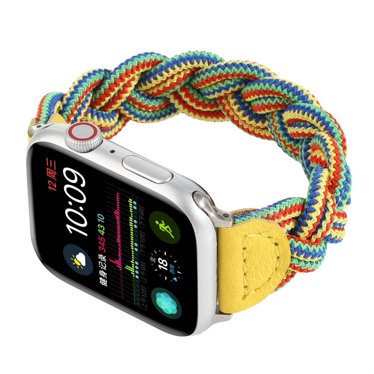 Elastic Woven Watch Band For Apple Watch Ultra 49mm&Watch Ultra 2 49mm / Series 9&8&7 45mm / SE 3&SE 2&6&SE&5&4 44mm / 3&2&1 42mm, Length:130mm(Yellow Green Orange) - Watch Bands by buy2fix | Online Shopping UK | buy2fix