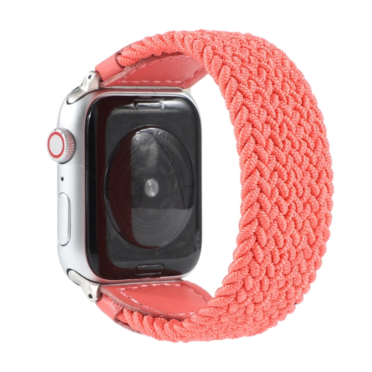 Nylon + Leather Braided Watch Band For Apple Watch Ultra 49mm&Watch Ultra 2 49mm / Series 9&8&7 45mm / SE 3&SE 2&6&SE&5&4 44mm / 3&2&1 42mm, Size:S(Rose Red) - Watch Bands by buy2fix | Online Shopping UK | buy2fix