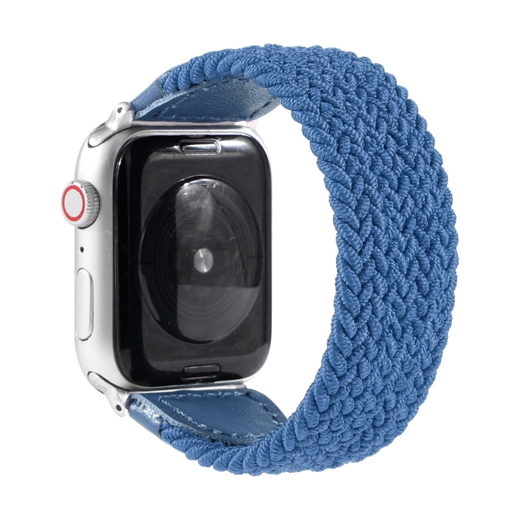 Nylon + Leather Braided Watch Band For Apple Watch Ultra 49mm&Watch Ultra 2 49mm / Series 9&8&7 45mm / SE 3&SE 2&6&SE&5&4 44mm / 3&2&1 42mm, Size:L(Blue) - Watch Bands by buy2fix | Online Shopping UK | buy2fix