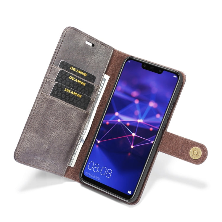 DG.MING Crazy Horse Texture Flip Detachable Magnetic Leather Case for Huawei Mate 20 Lite / Maimang 7, with Holder & Card Slots & Wallet (Grey) - Huawei Cases by DG.MING | Online Shopping UK | buy2fix