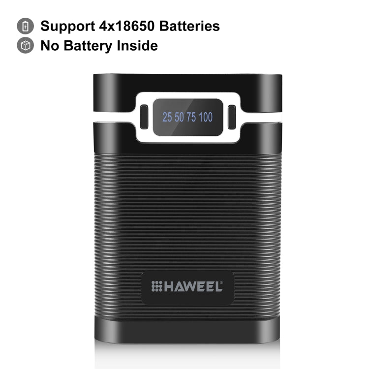 HAWEEL DIY 4x 18650 Battery (Not Included) 10000mAh Dual-way QC Charger Power Bank Shell Box with 2x USB Output & Display, Support PD / QC / SCP / FCP / AFC / PPS / PE (Black) - Power Bank Box by HAWEEL | Online Shopping UK | buy2fix