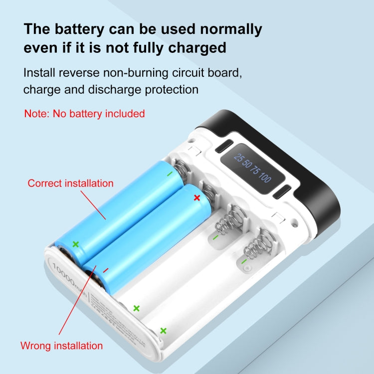 HAWEEL DIY 4x 18650 Battery (Not Included) 10000mAh Dual-way QC Charger Power Bank Shell Box with 2x USB Output & Display, Support PD / QC / SCP / FCP / AFC / PPS / PE (Black) - Power Bank Box by HAWEEL | Online Shopping UK | buy2fix