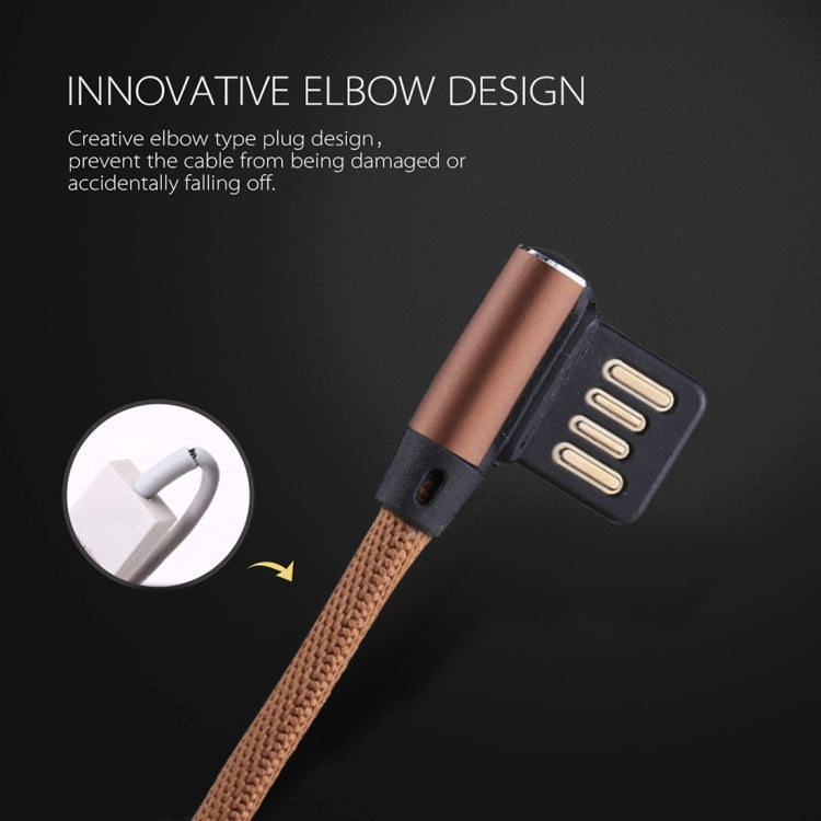 1m 2.4A Output USB to 8 Pin Double Elbow Design Nylon Weave Style Data Sync Charging Cable(Coffee) - Normal Style Cable by buy2fix | Online Shopping UK | buy2fix