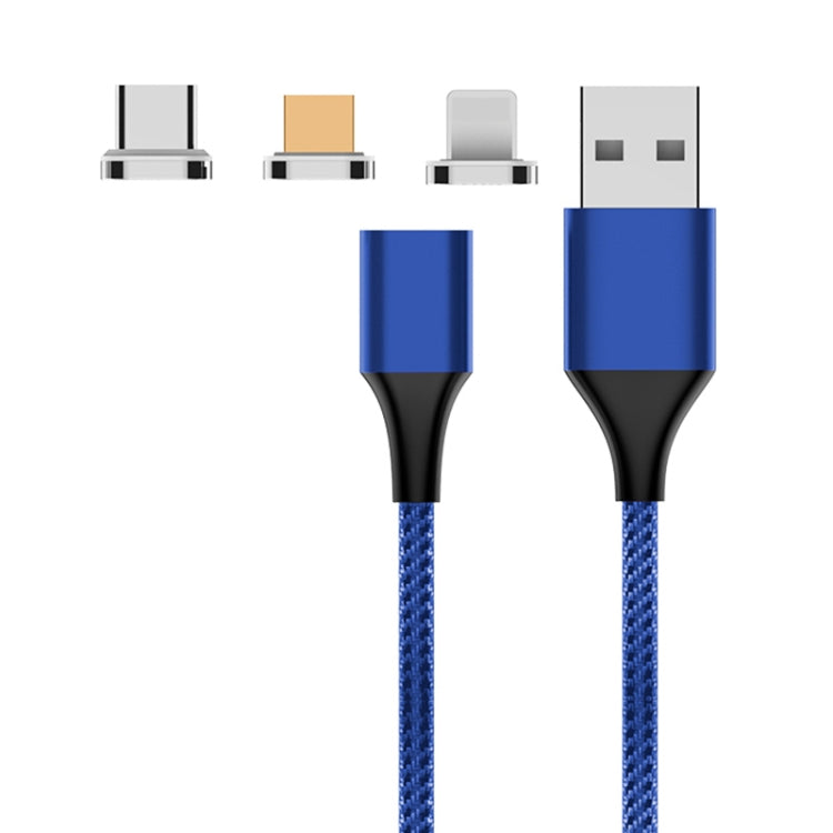 M11 3 in 1 3A USB to 8 Pin + Micro USB + USB-C / Type-C Nylon Braided Magnetic Data Cable, Cable Length: 2m (Blue) - Charging Cable & Head by buy2fix | Online Shopping UK | buy2fix