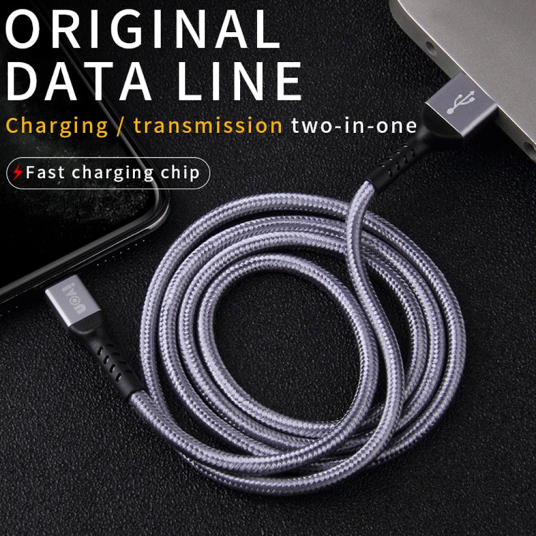 IVON CA89 2.1A USB to 8 Pin Braid Fast Charge Data Cable, Cable Length: 1m(Grey) - Normal Style Cable by IVON | Online Shopping UK | buy2fix