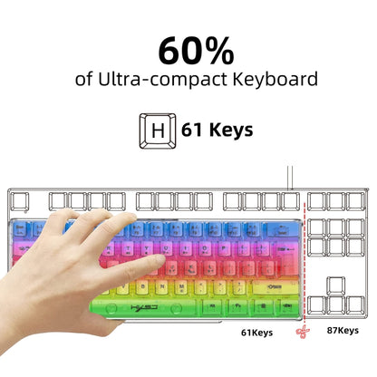 HXSJ V700T 61-key Wired Membrane RGB Backlit Mechanical Keyboard (Transparent) - Wired Keyboard by HXSJ | Online Shopping UK | buy2fix