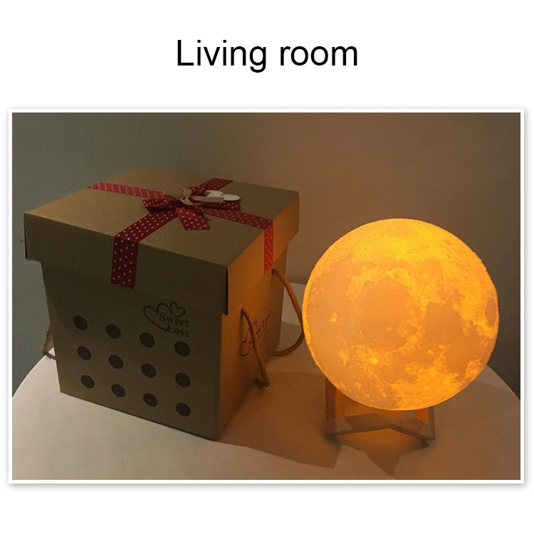 15cm Touch Control 3D Print Moon Lamp, USB Charging White + Yellow Light Color Changing LED Energy-saving Night Light with Wooden Holder Base - Night Lights by buy2fix | Online Shopping UK | buy2fix