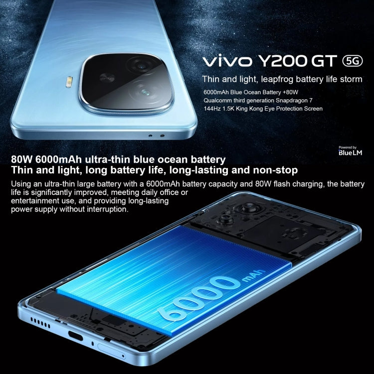 vivo Y200 GT, Dual Back Cameras, 8GB+256GB, Face ID Screen Fingerprint Identification, 6.78 inch Android 14.0 OriginOS 4 Snapdragon 7 Gen 3 Octa Core 2.63GHz, OTG, NFC, Network: 5G, Support Google Play (Blue) - vivo by vivo | Online Shopping UK | buy2fix