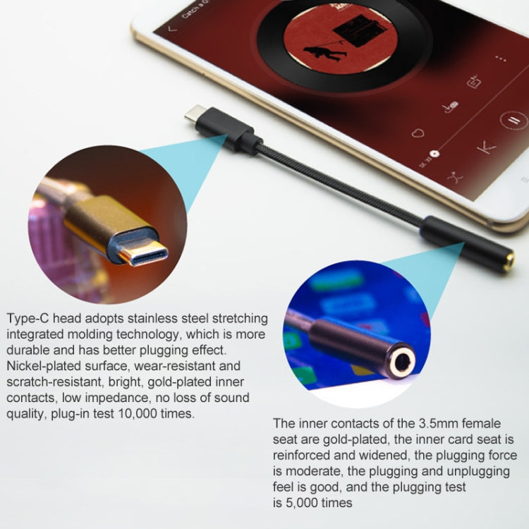 TA12-R USB-C / Type-C Male to 3.5mm Audio Female Single Crystal Copper Braid Earphone Adapter (Black) - Type-C Adapter by buy2fix | Online Shopping UK | buy2fix