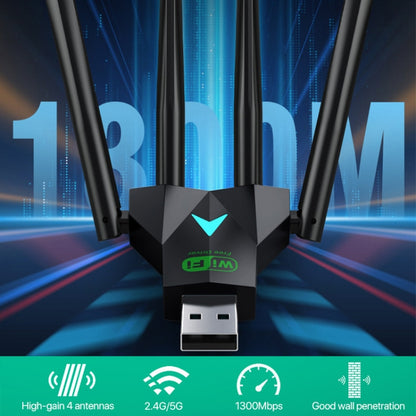 1300Mbps 5G Wireless Network Card Gigabit Dual Band Driver-free USB WiFi Receiver - USB Network Adapter by buy2fix | Online Shopping UK | buy2fix