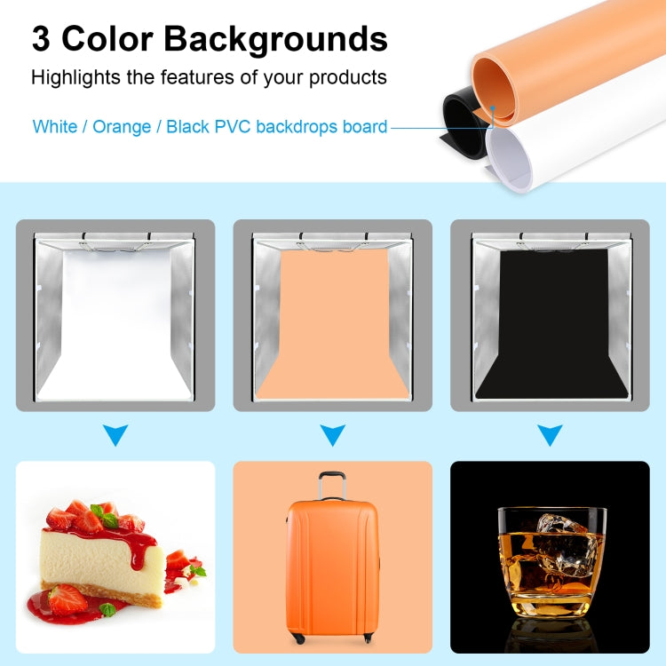 PULUZ 80cm Folding Portable 80W 9050LM White Light Photo Lighting Studio Shooting Tent Box Kit with 3 Colors (Black, White, Orange) Backdrops(US Plug) -  by PULUZ | Online Shopping UK | buy2fix