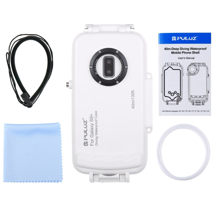 PULUZ 40m/130ft Waterproof Diving Case for Galaxy S9+, Photo Video Taking Underwater Housing Cover, Only Support Android 8.0.0 or below(White) - Galaxy Phone Cases by PULUZ | Online Shopping UK | buy2fix