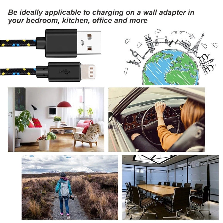 1m Nylon Netting Style USB 8 Pin Data Transfer Charging Cable for iPhone, iPad(Black) - Normal Style Cable by buy2fix | Online Shopping UK | buy2fix