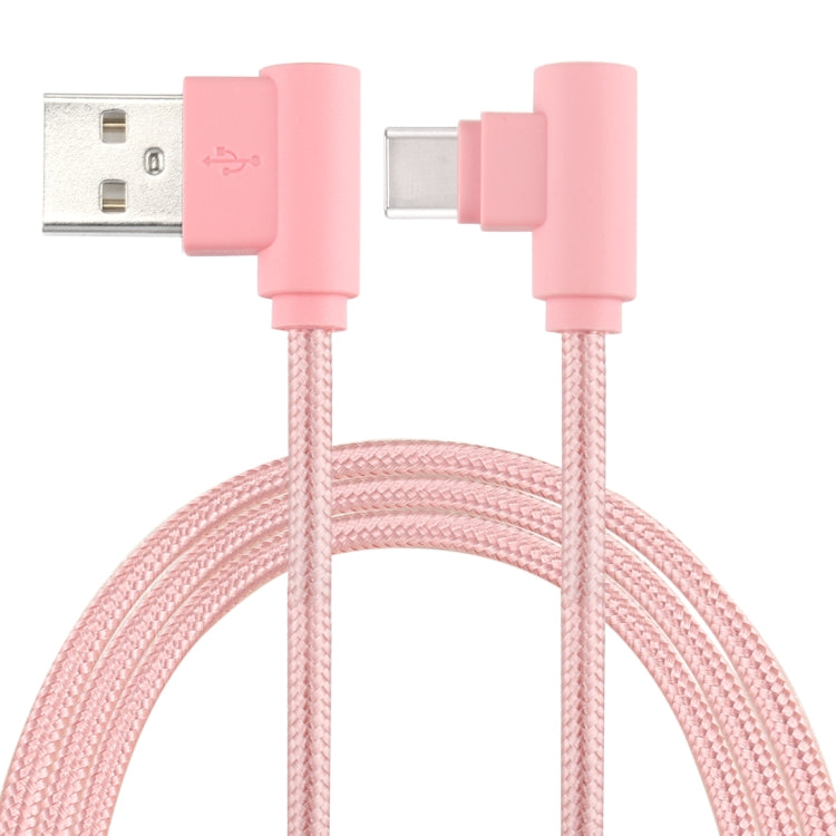 25cm USB to USB-C / Type-C Nylon Weave Style Double Elbow Charging Cable(Pink) - USB-C & Type-C Cable by buy2fix | Online Shopping UK | buy2fix