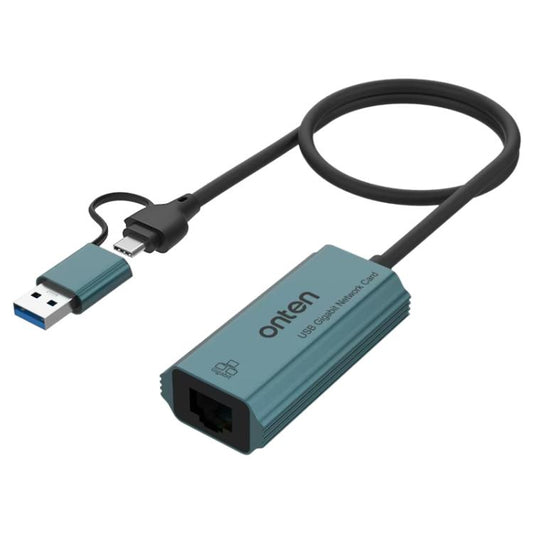 Onten UE101 2 in 1 USB3.0 Gigabit Network Card USB-C/Type-C to Network Port USB Hub(Blue) - USB HUB by Onten | Online Shopping UK | buy2fix